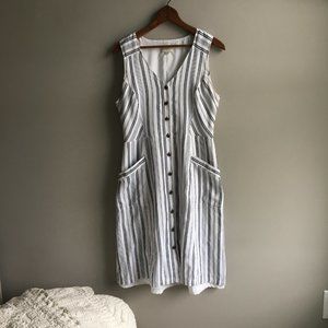 LOFT classic cotton striped midi sundress with pockets